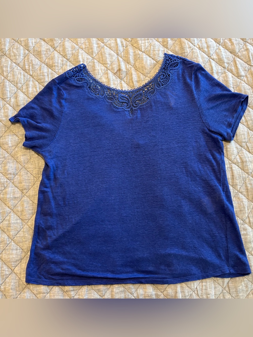 EUC Sézane Mina T shirt Bright Blue - Linen T, Reversible with Lace Trim 🇫🇷! - Picture 6 of 9